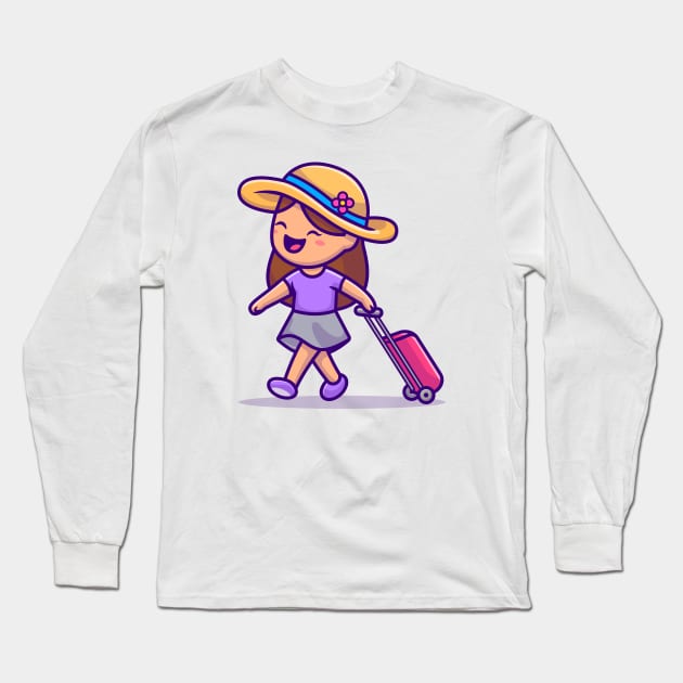 Cute Girl Traveling Long Sleeve T-Shirt by Catalyst Labs